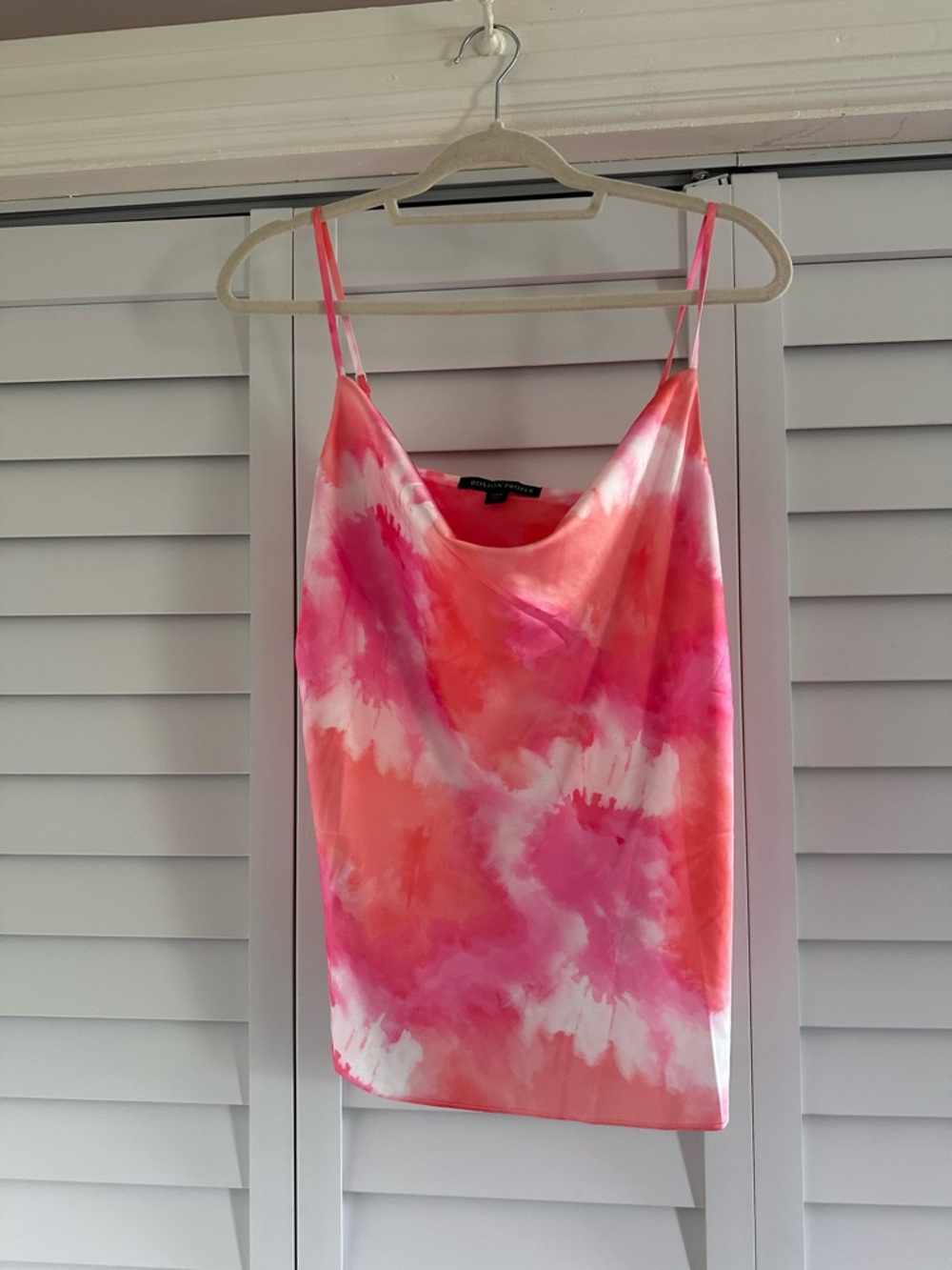 Boston Proper Pink Coral Tie-Dye Satin Cowl Camisole